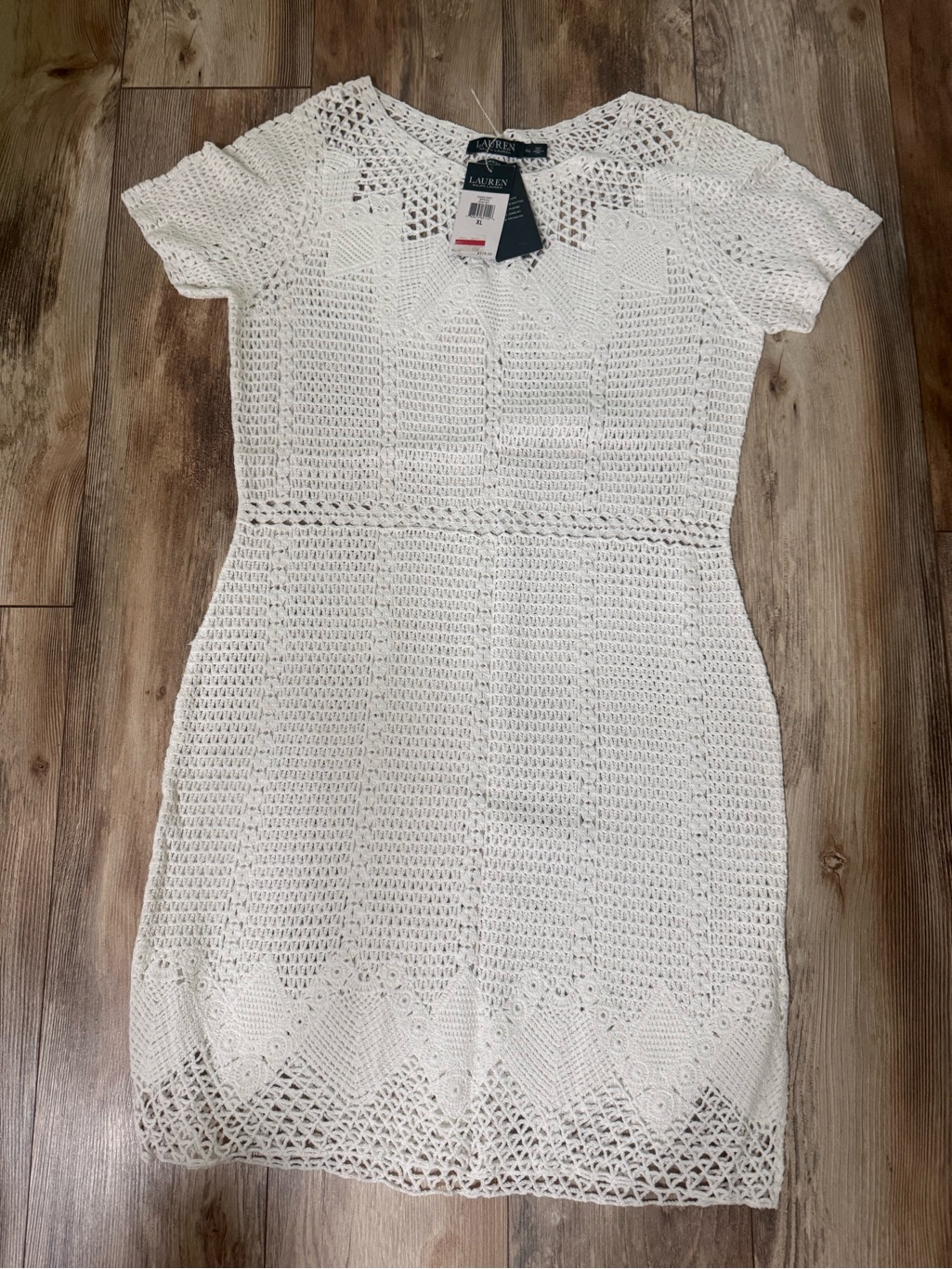 Ralph Lauren White Crochet Knit Mini Dress Size Xl